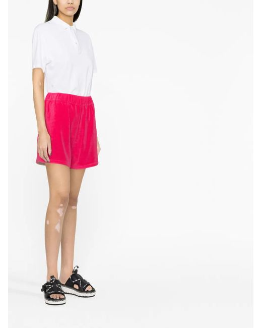Moncler Pink Logo-Patch Velour Shorts