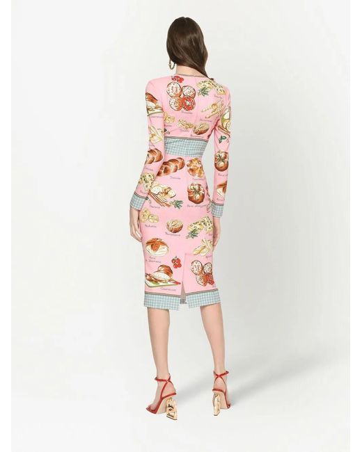 Dolce & Gabbana Multicolor Pastry-Print Long-Sleeve Midi Dress