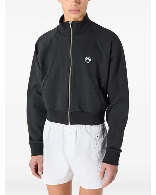 MARINE SERRE Black Sweat Zippé À Logo Lune En Coton Biologique