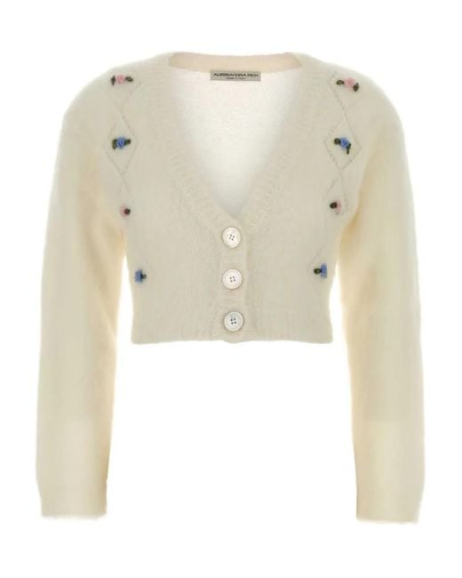 Alessandra Rich Natural Floral-Embroidered Buttoned Cardigan
