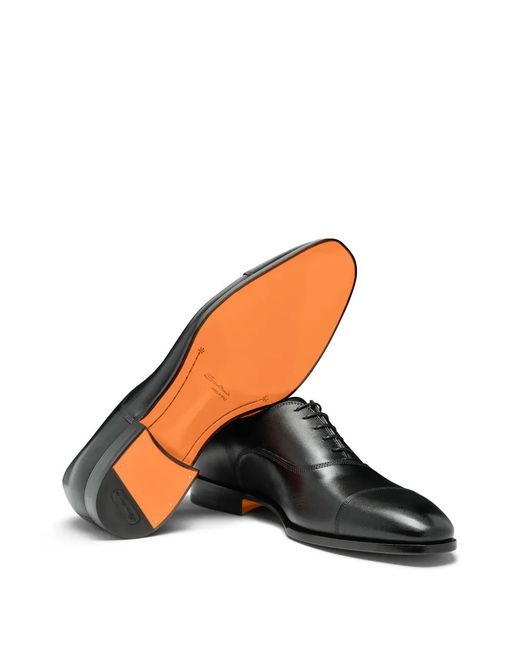 Santoni Black Leather Oxford Shoes for men