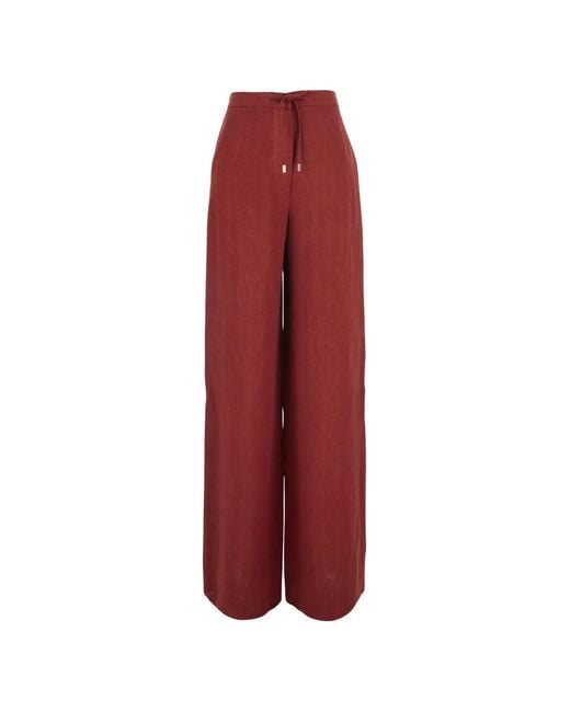 Max Mara Red Drawstring Linen Palazzo Pants