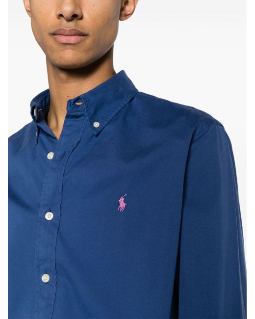 Polo Ralph Lauren Blue Polo Pony-Embroidered Cotton Shirt for men