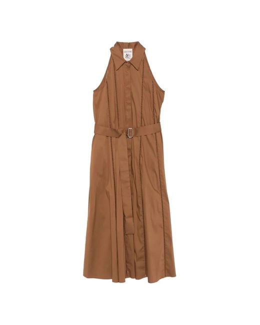 Semicouture Brown Myrtie Ladder-Stitch Belted Dress