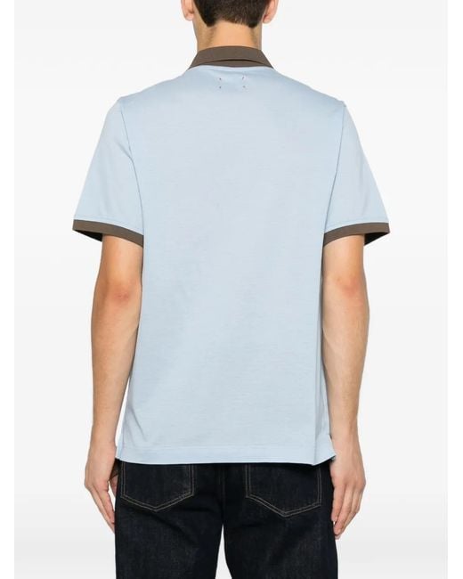 Kiton Blue Contrast-Trim Short-Sleeves Polo Shirt for men