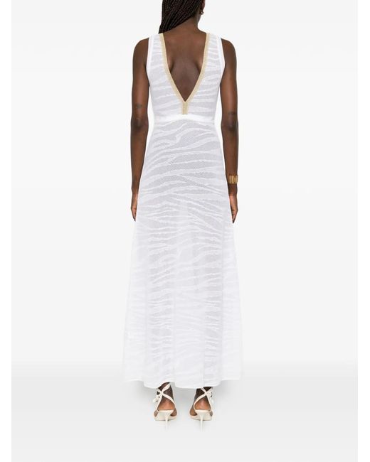 Just Cavalli White V-Neck Printed Midi Dress