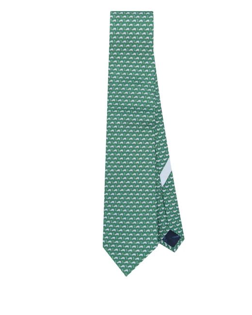 メンズ Ferragamo プリント ネクタイ Green