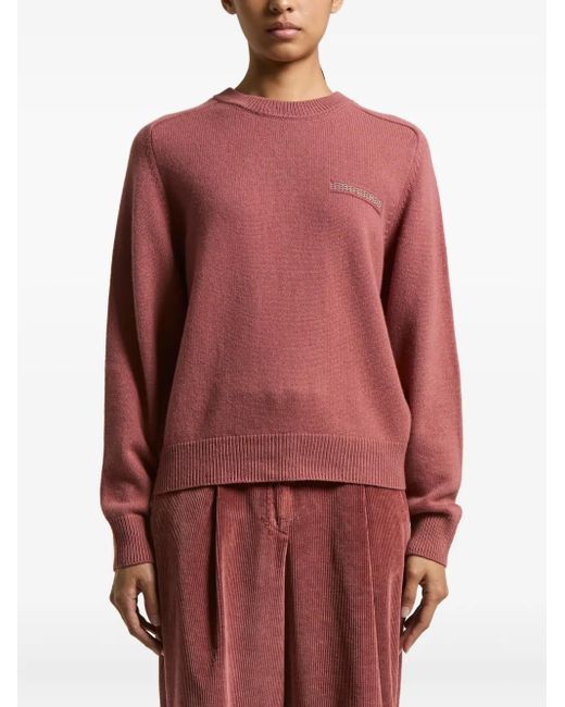 Peserico Red Embellished-Detail Crew-Neck Sweater