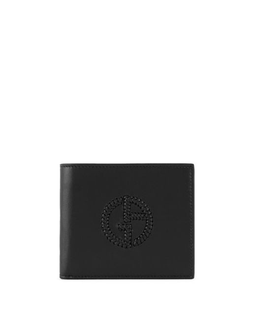 Giorgio Armani Black Logo-embroidered Leather Wallet for men