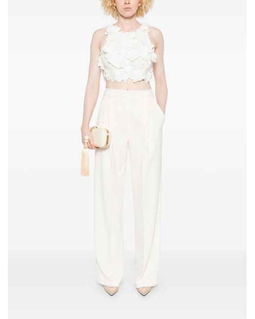 Elisabetta Franchi White Belt-Loops Pleated Trousers