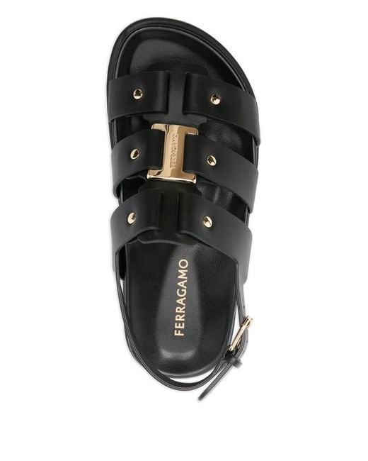 Ferragamo Black Buckle Strappy Heels Leather