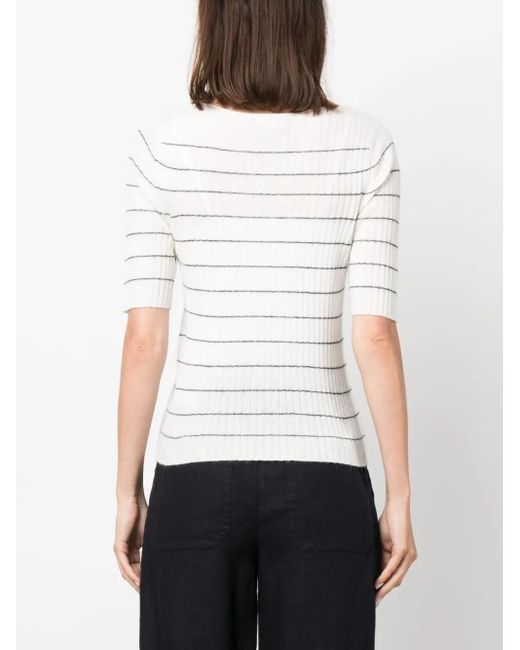 Vince White Boat-Neck Striped Knitted Top