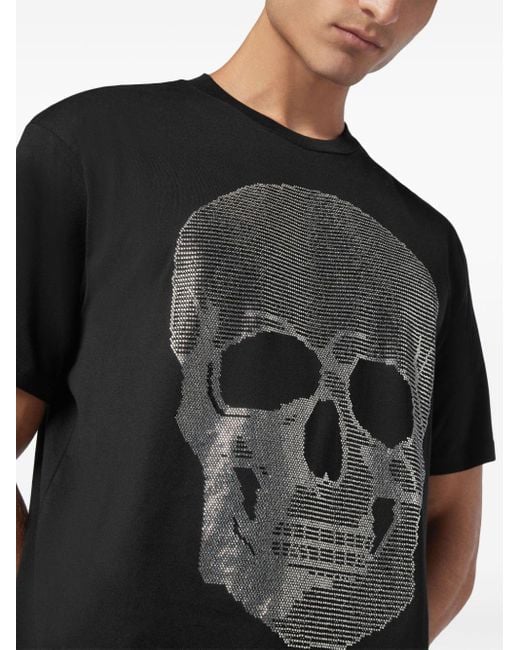 Philipp Plein Black Rhinestone-Embellished Cotton T-Shirt for men