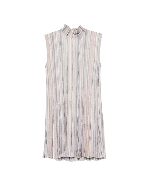Missoni White Striped High-Neck Mini Dress