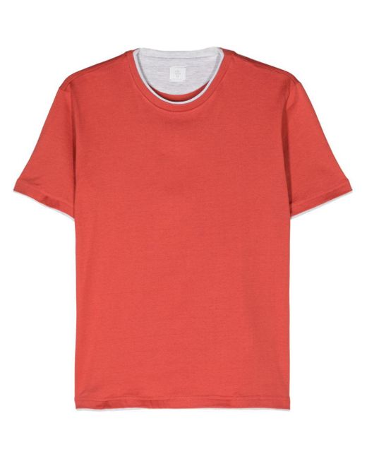 T-shirt en coton à design superposé Eleventy pour homme en coloris Red
