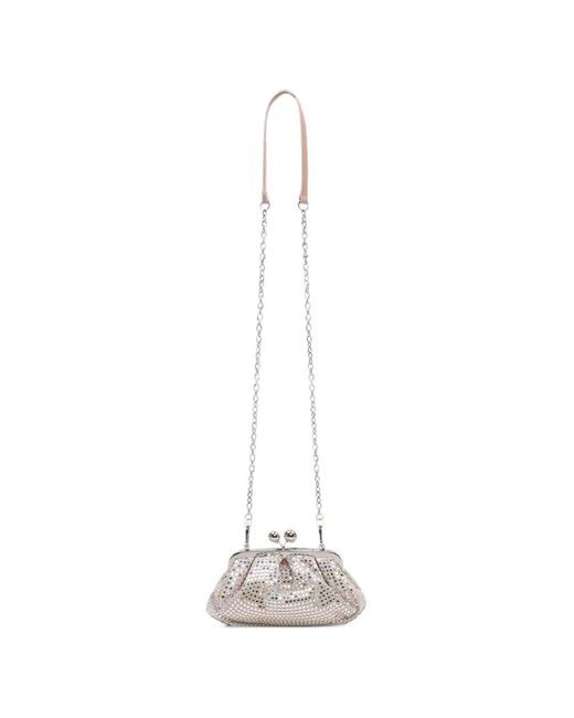 Weekend by Maxmara White Crystal-Embellished Leather Clutch Bag