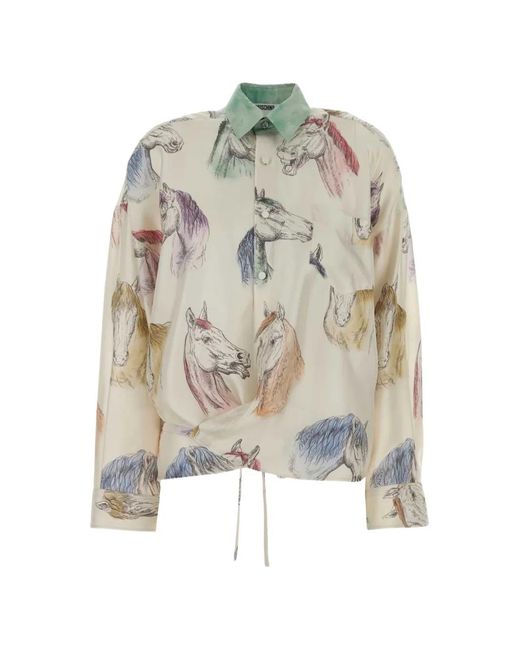 Moschino White Horse-Print Knotted Shirt