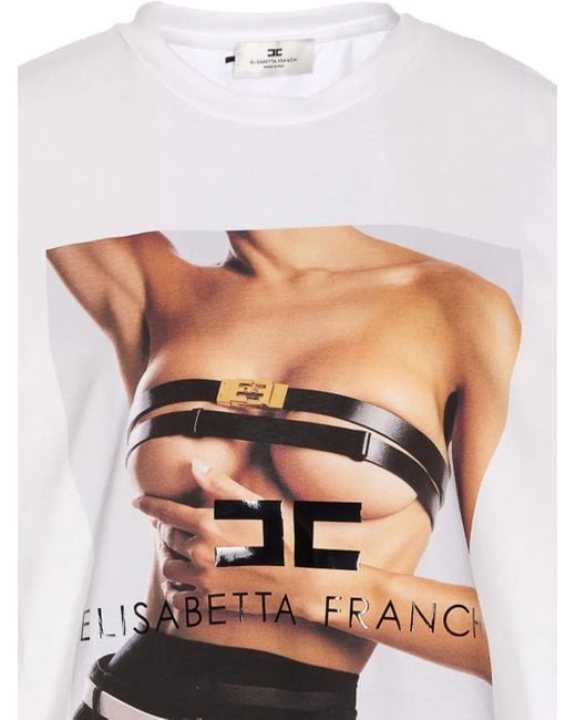 Elisabetta Franchi White Graphic-Print Crew-Neck T-Shirt