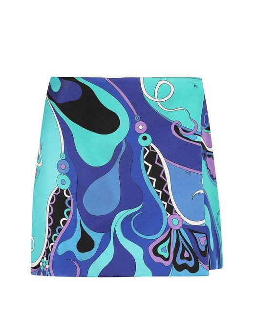 Emilio Pucci Blue Abstract-Print Mini Skirt
