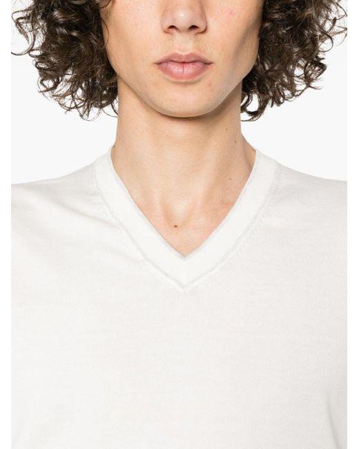 Brunello Cucinelli White V-neck Short-sleeved Jumper for men