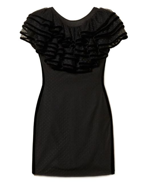 Twinset Black Ruffled-Detail Tulle Dress