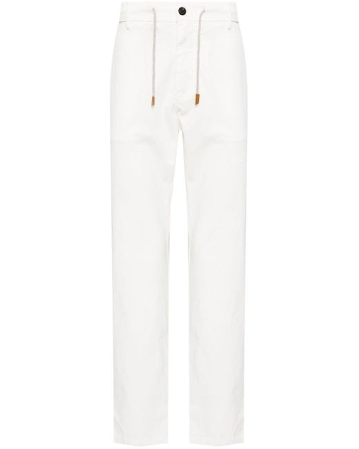 Eleventy White Slim-cut Drawstring Trousers for men