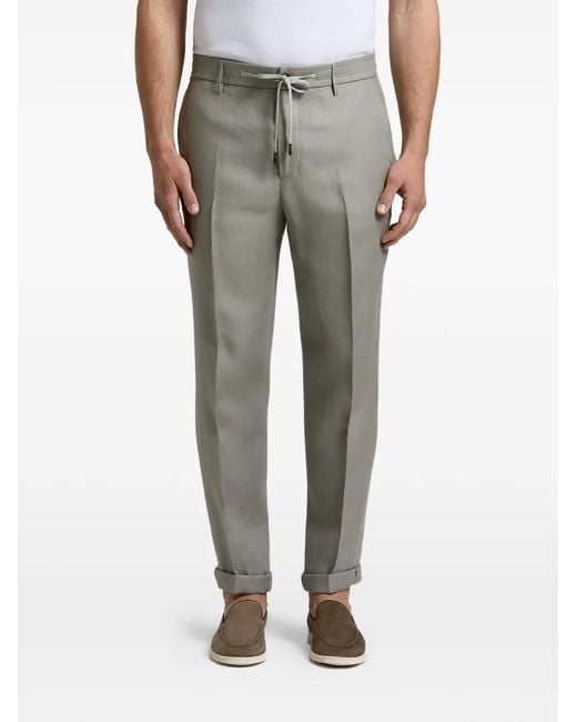 Peserico Gray Linen Straight-Leg Trousers for men