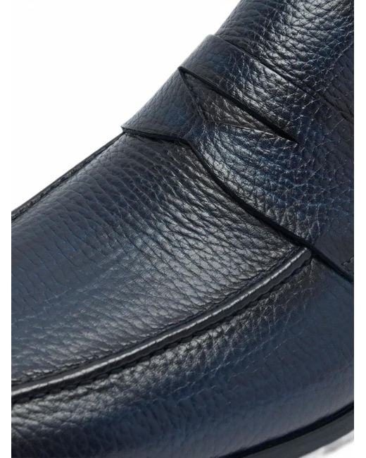 Magnanni Shoes Blue Aston Grainy Leather Loafers for men