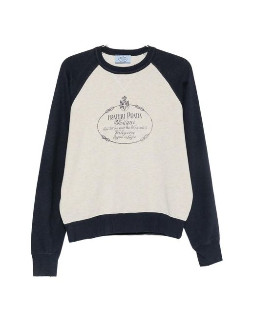 Prada Blue Logo-Print Raglan-Sleeve Sweatshirt