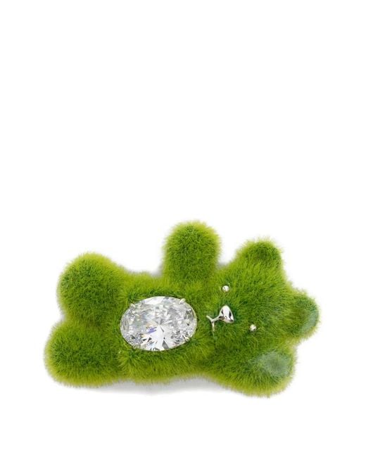YVMIN Green Faux Fur Crystal Hair Clip