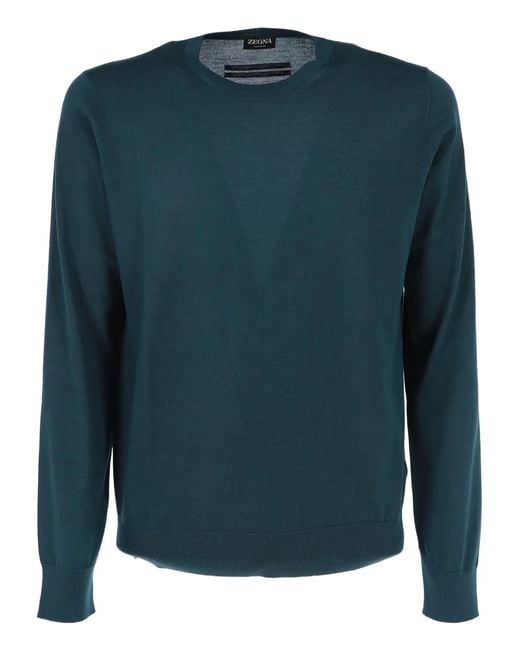 Zegna Blue Cashseta Crew-Neck Sweater for men