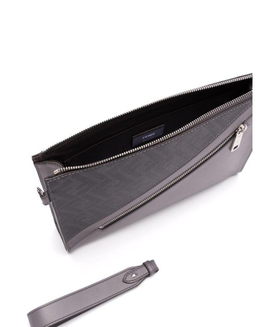 Fendi Gray Canvas Leather Monogram Clutch Bag for men