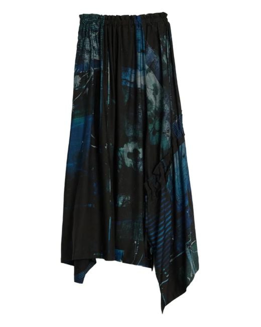 Y's Yohji Yamamoto Black Abstract-Print Maxi Skirt