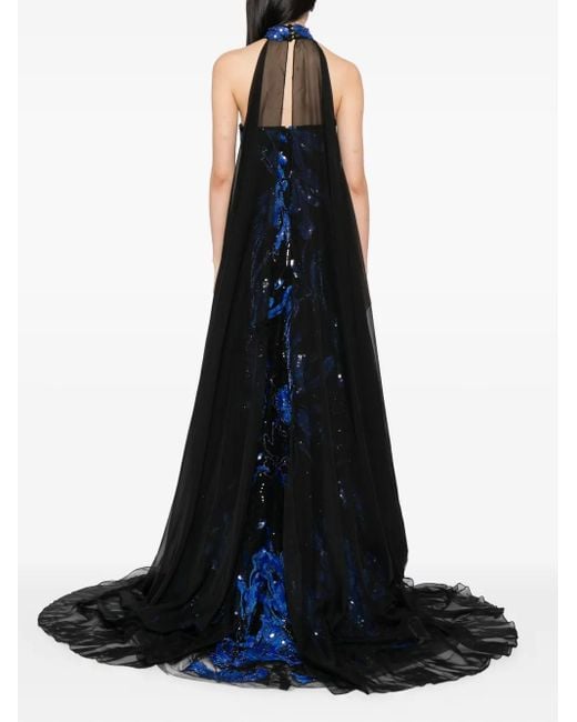 Saiid Kobeisy Blue Embroidered Strapless Dress