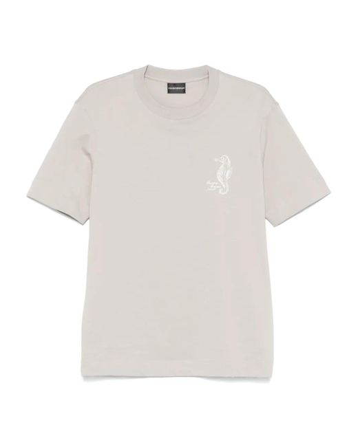 Emporio Armani White Logo-Embroidered T-Shirt for men