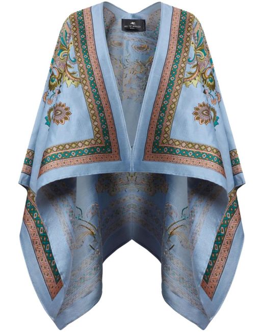 Etro Blue Fil Coupé Jacquard Cape