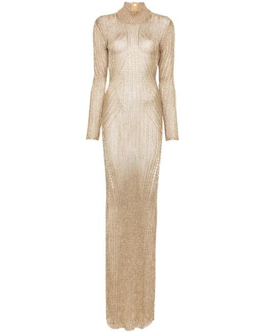 Tom Ford Open-Back Knitted Maxi Dress in Natural | Lyst