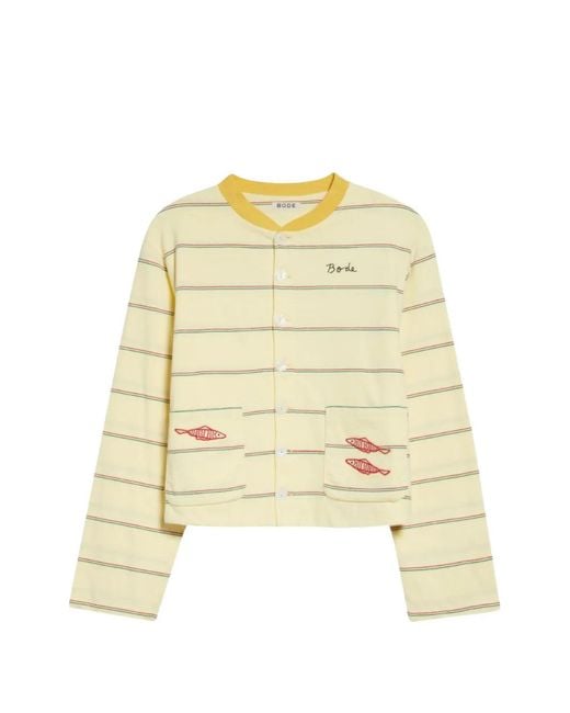Bode Metallic Embroidered-Detailing Striped-Pattern Cardigan