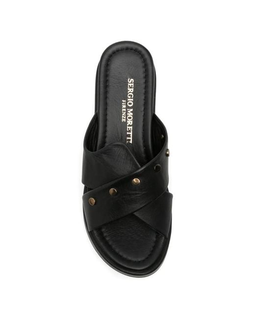 SERGIO MORETTI FIRENZE Black Studded Crossover-Strap Mules