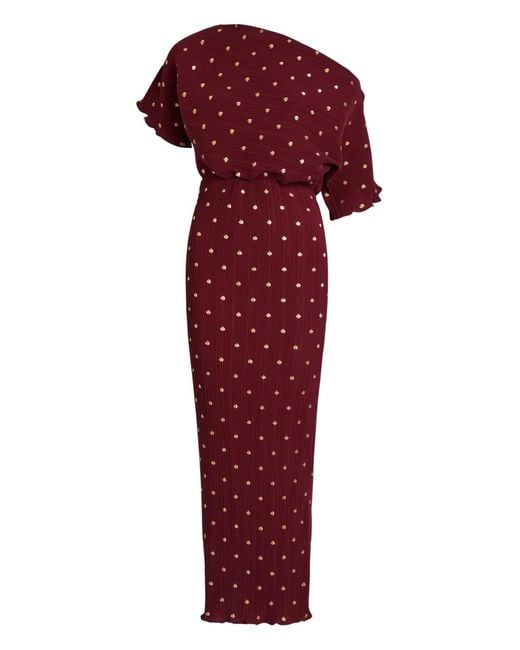 Never Fully Dressed Red Tilly One-Shoulder Polka-Dot Maxi Dress