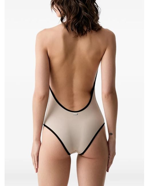MM6 by Maison Margiela Natural Contrast-Trim Backless Swimsuit