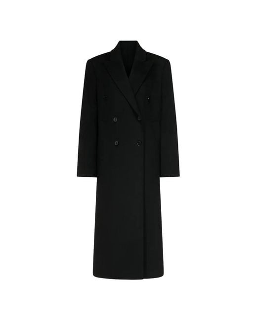 Loulou de Saison Black Double-Breasted Peak-Lapel Coat