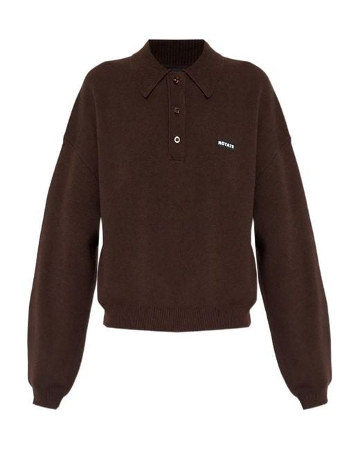 ROTATE BIRGER CHRISTENSEN Brown Logo-Patch Polo Top