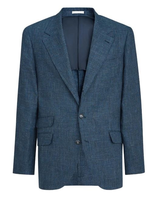 Brunello Cucinelli Blue Houndstooth Single-Breasted Blazer for men