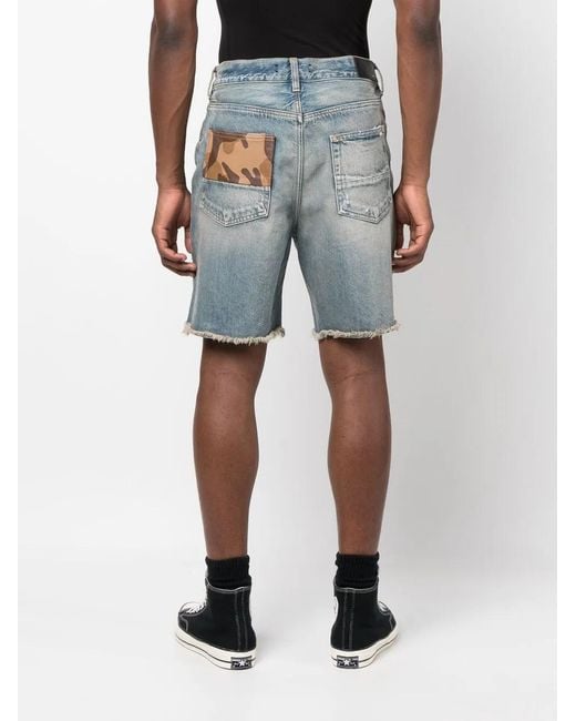 Amiri Blue Distressed Knee-Length Denim Shorts for men