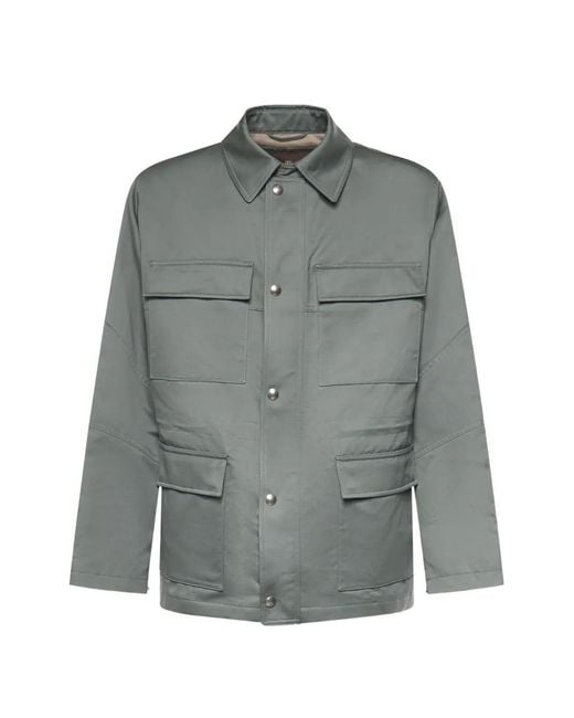 Loro Piana Gray Multi-Pocket Press-Stud Jacket for men