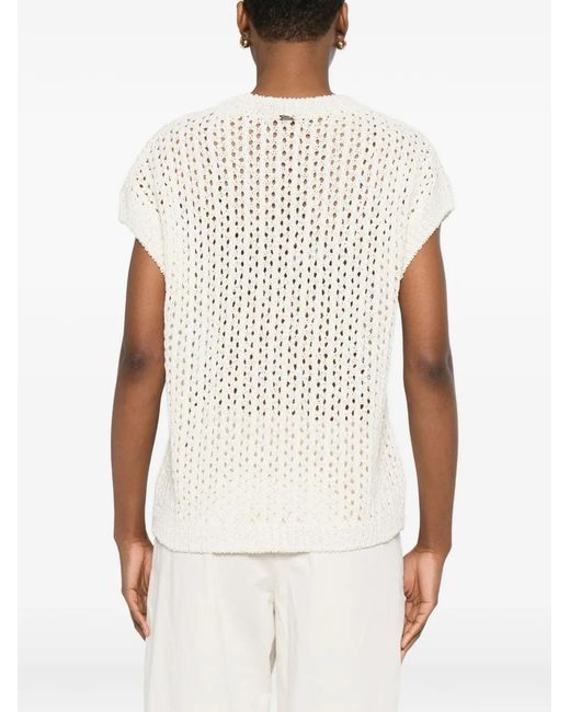 Herno White Open-Stitch Knitted Top