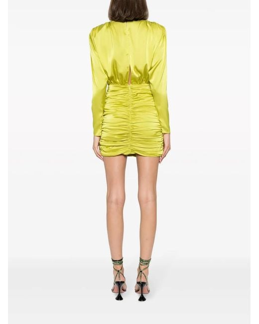 The New Arrivals Ilkyaz Ozel Yellow Ruffle-Detailed Satin Minidress