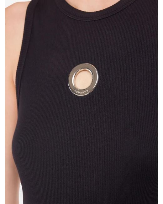 Rabanne Black Eyelet-Detail Ribbed Tank Top