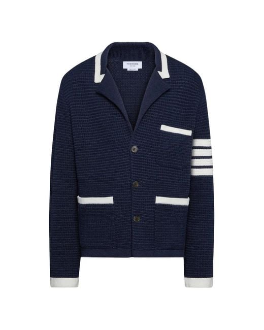 Thom Browne 4-Bar Linnen Vestjack Met Textuur in het Blue voor heren
